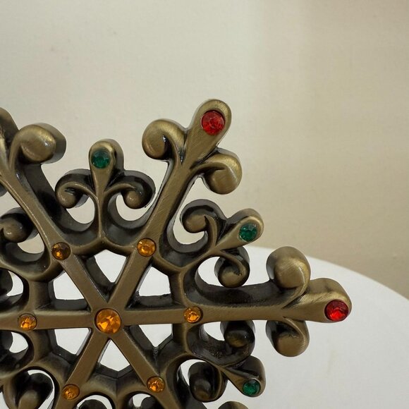 Reindeer Snowflake Metal Stocking Holder Set Christmas Mantel Hooks Gold Tone - Picture 11 of 16